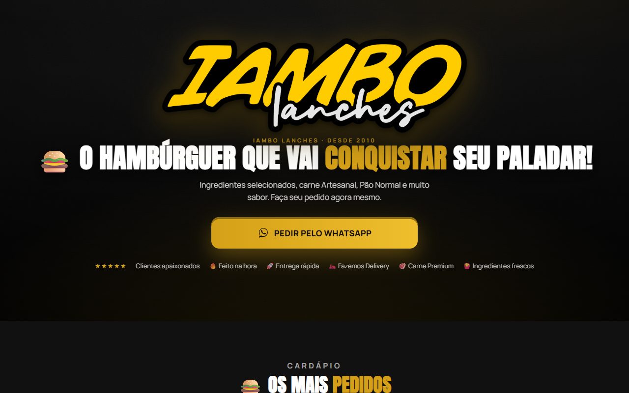 Landing page da IAMBO Lanches com o botão de pedido pelo WhatsApp