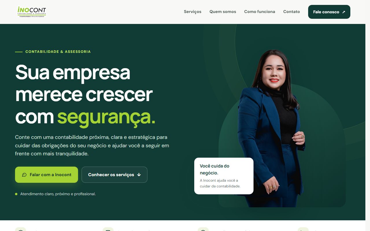 Landing page da Inocont Contabilidade & Assessoria com o título Sua empresa merece crescer com segurança