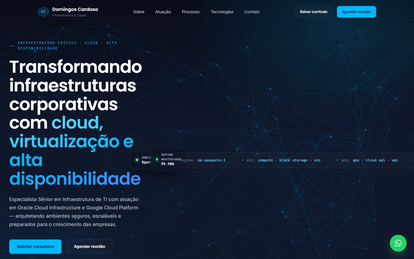 Landing page de Domingos Cardoso, especialista em infraestrutura de TI e cloud