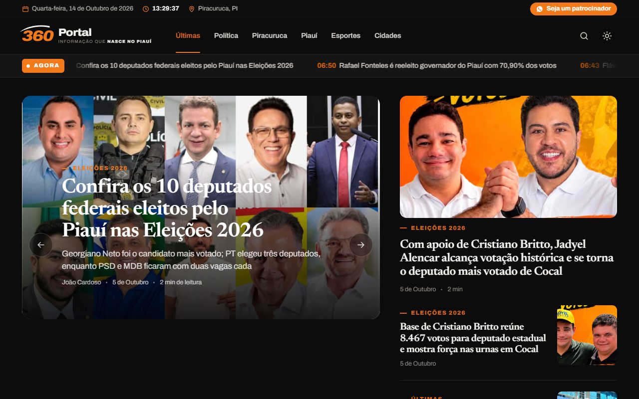 Página inicial do 360 Portal de Notícias
