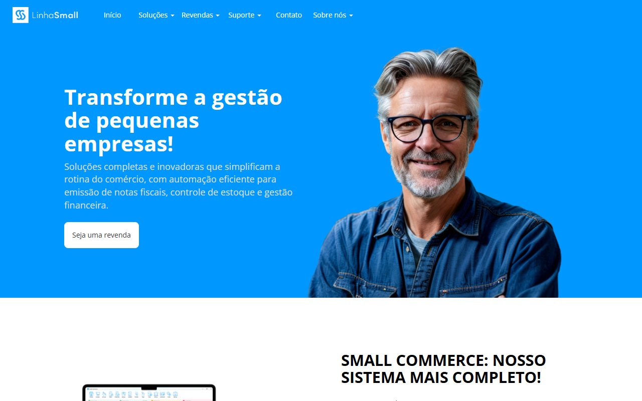 Página inicial da Smallsoft, linha Small de sistemas de gestão